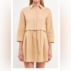 English Factory Taupe Mid Sleeve Shift Dress